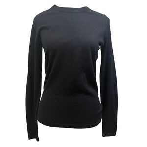 Minnie Rose Sweater Women XS Black Extra Fine Merino Wool Twist Back Cutout